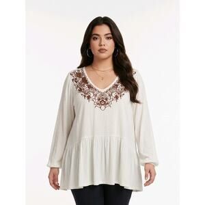 Emily Daniels Embroidered Peasant Blouse Size 1X
